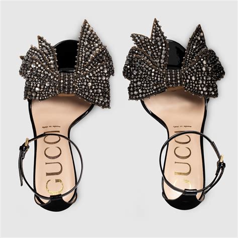 gucci crystal bow heels|Gucci crystal leather sandals.